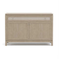 Wooden sideboard with two doors on a white background