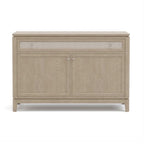 Wooden sideboard with two doors on a white background