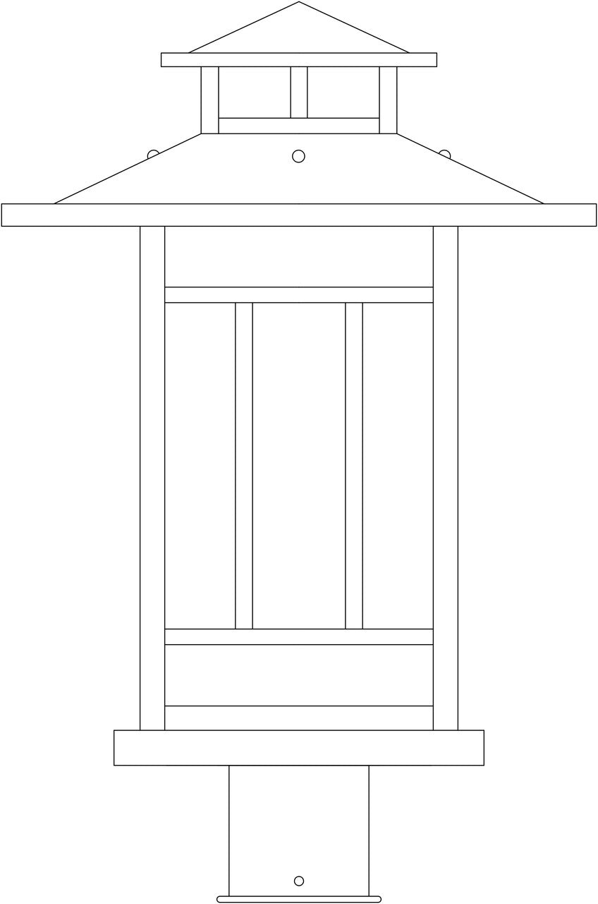 Line drawing of a post mount light fixture. 