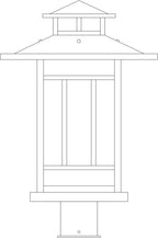 Line drawing of a post mount light fixture. 