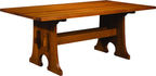 Wooden table with a bench on a white background