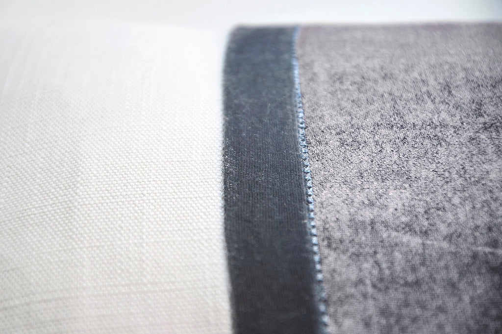 White Grey Linen Stripe Oblong 12' x 24" Pillow