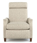 A high-back upholstered armchair with a textured beige fabric, dark brown wooden legs, and rolled arms, shown against a plain white background.