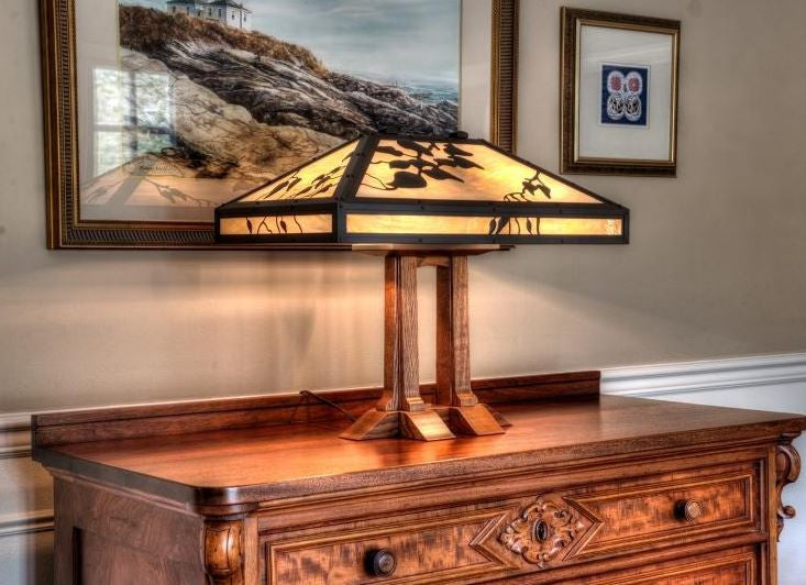 Limbert Double Pedestal Lamp with Embossed Ivy Shade