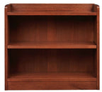 Wooden bookshelf with two shelves on a white background