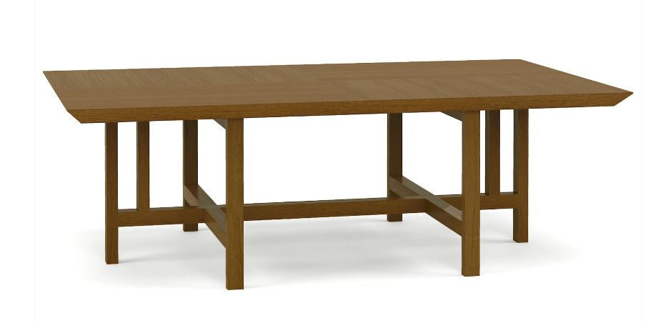 Wooden dining table on a white background