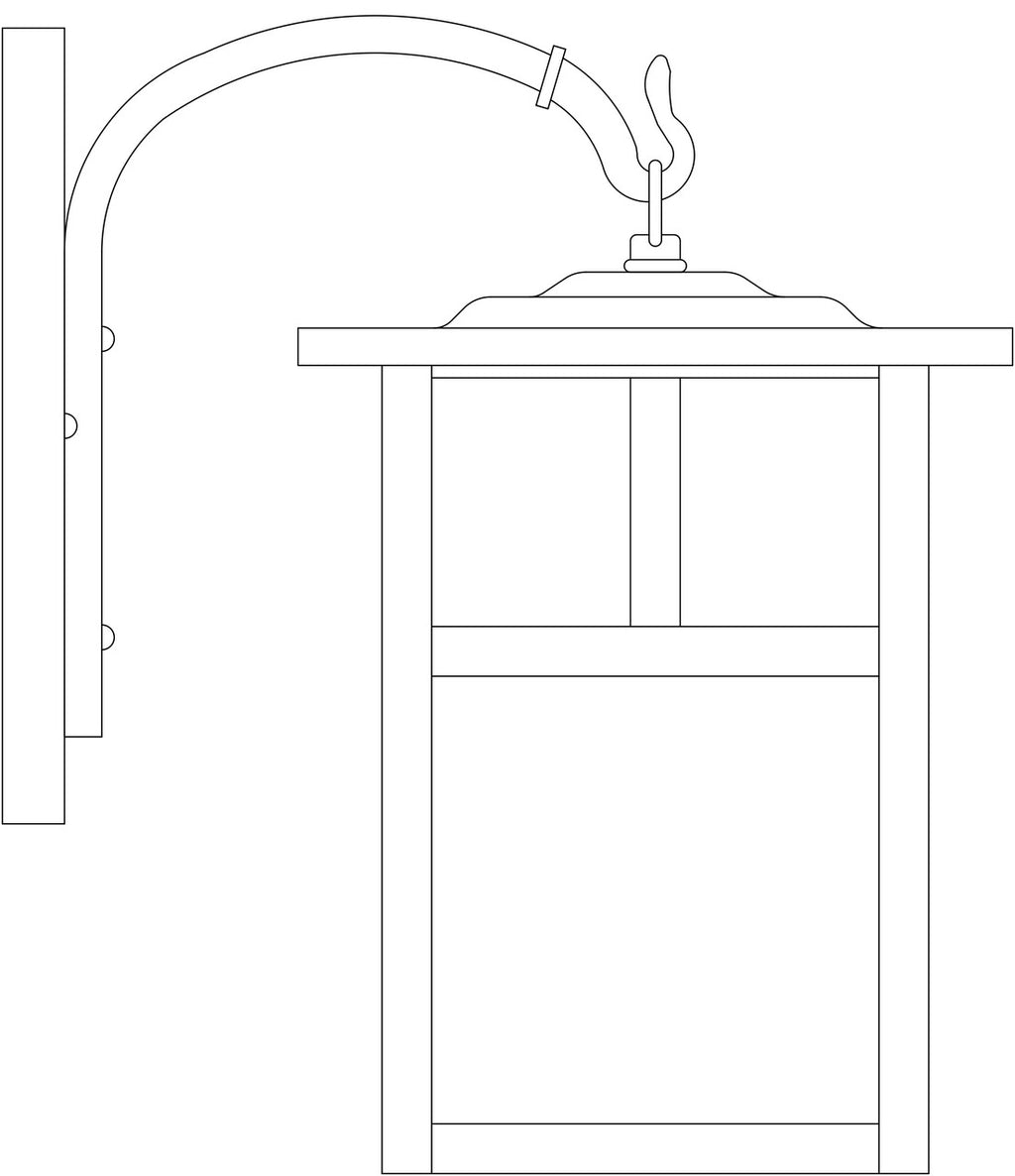 Line drawing of a lamp with a curved arm