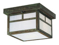 Square outdoor ceiling light fixture with glass panels on a white background