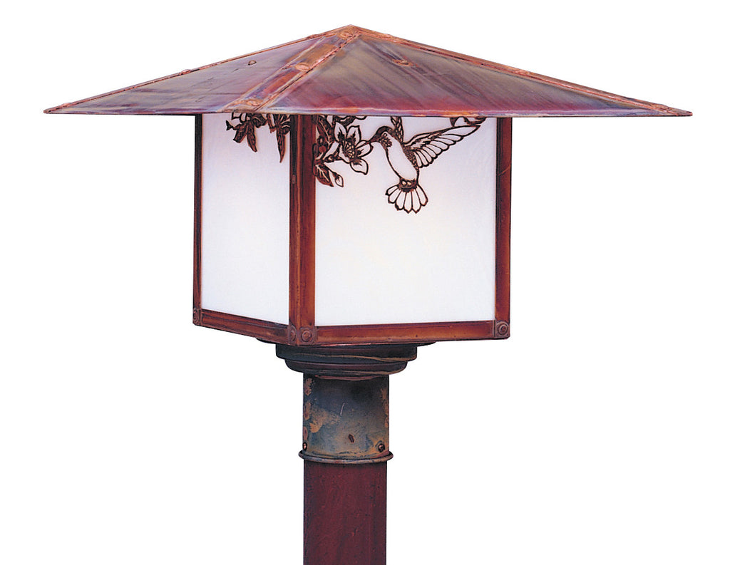 Decorative outdoor lamp with bird design on a white background