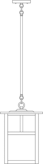 Line drawing of a hanging lantern with a stem. 
