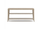 Beige console table on a white background