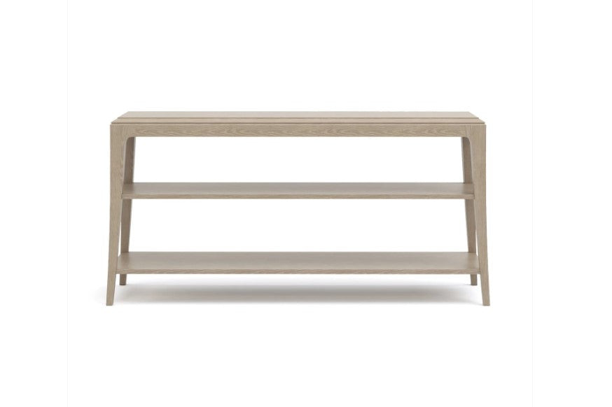 Beige console table on a white background