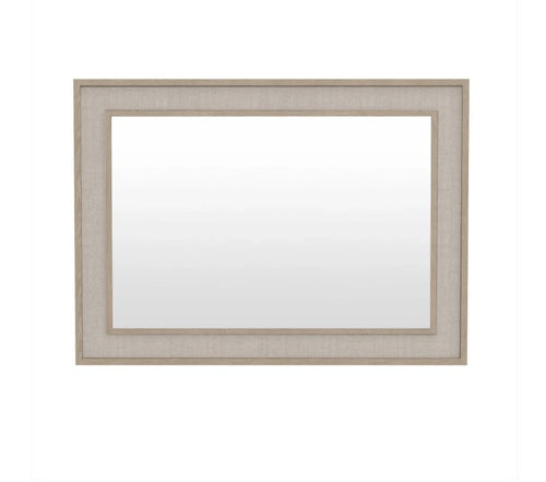 Rectangular mirror with a beige frame on a white background