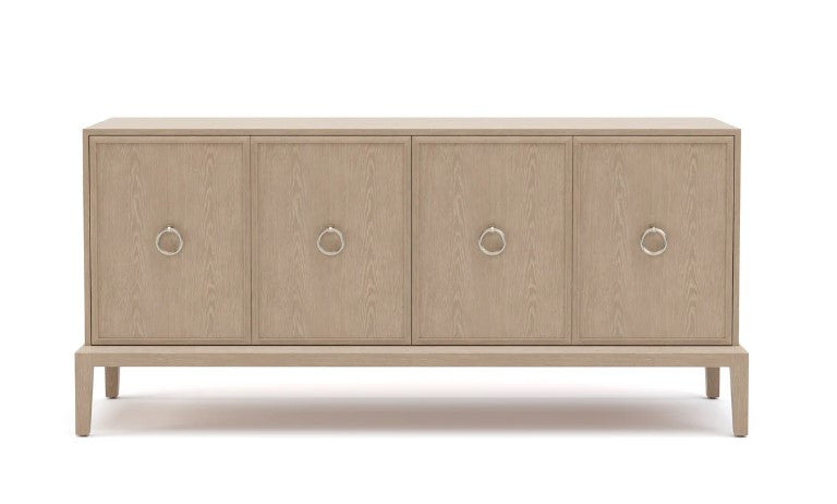 Beige sideboard with four doors on a white background