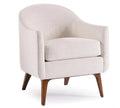 Beige armchair with wooden legs on a white background