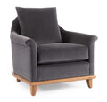 Gray armchair with wooden legs on a white background