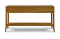 Wooden console table with drawers on a white background