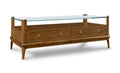 Wooden coffee table with glass top on a white background