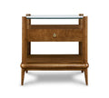 Wooden side table with glass top on a white background