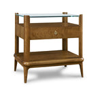 Wooden side table with glass top on a white background