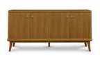 Wooden sideboard with four doors and two drawers on a white background
