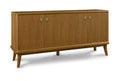 Wooden sideboard with four doors on a white background