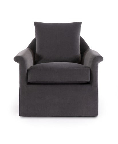 Gray armchair with a matching pillow on a white background