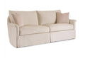 Beige sofa with three cushions on a white background