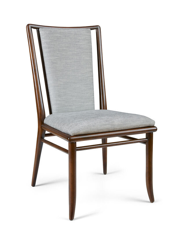 Wooden chair with a gray cushion on a white background