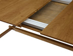 Wooden table with a drawer being pulled out on a white background