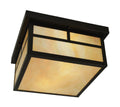 Ceiling light fixture with black frame and beige glass on a white background
