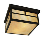 Ceiling light fixture with black frame and beige glass on a white background