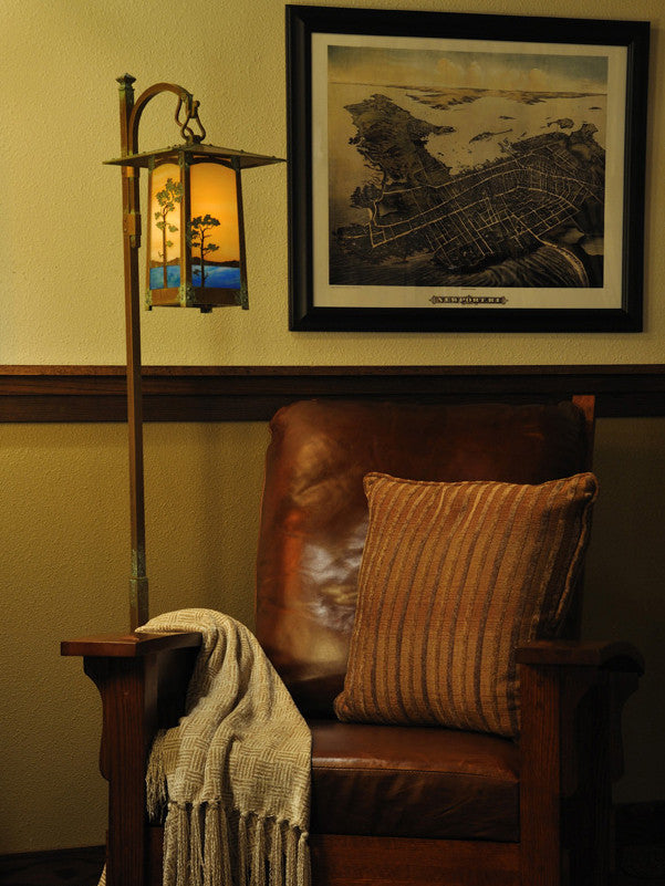 Cobblestone Monterey Pine Hook Arm Floor Lamp