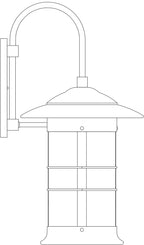 Line drawing of a wall-mounted outdoor light fixture