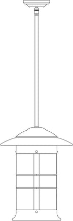Line drawing of a traditional outdoor pendant light fixture