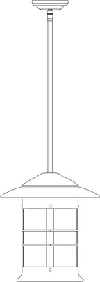 Line drawing of a hanging outdoor light fixture