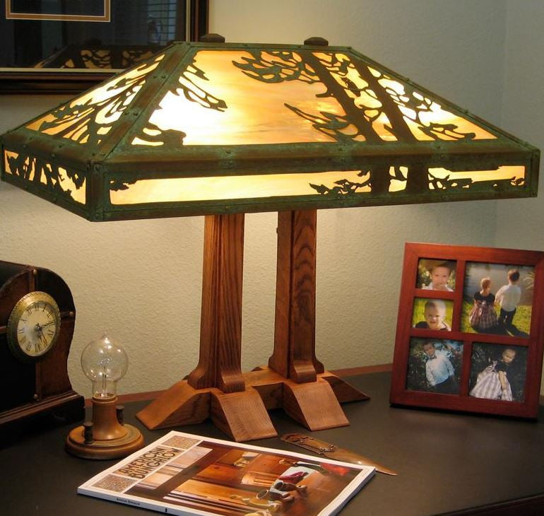 Limbert Double Pedestal Lamp with Old Faithful Inn Shade