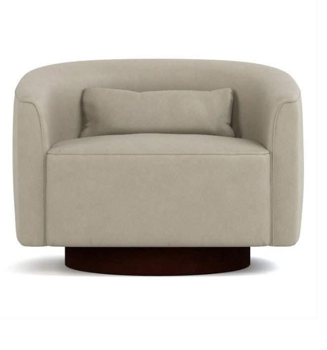 Beige armchair with a brown base on a white background