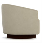Beige armchair with a brown base on a white background