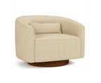 Beige armchair with wooden base on a white background