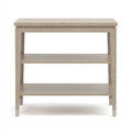 Light wooden side table with two shelves on a white background