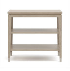 Light wooden side table with two shelves on a white background
