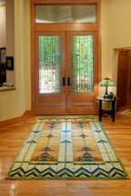 Stained Glass Gold Hand Knotted Wool Rug | PC-51A, overhead runner lifestyle shot