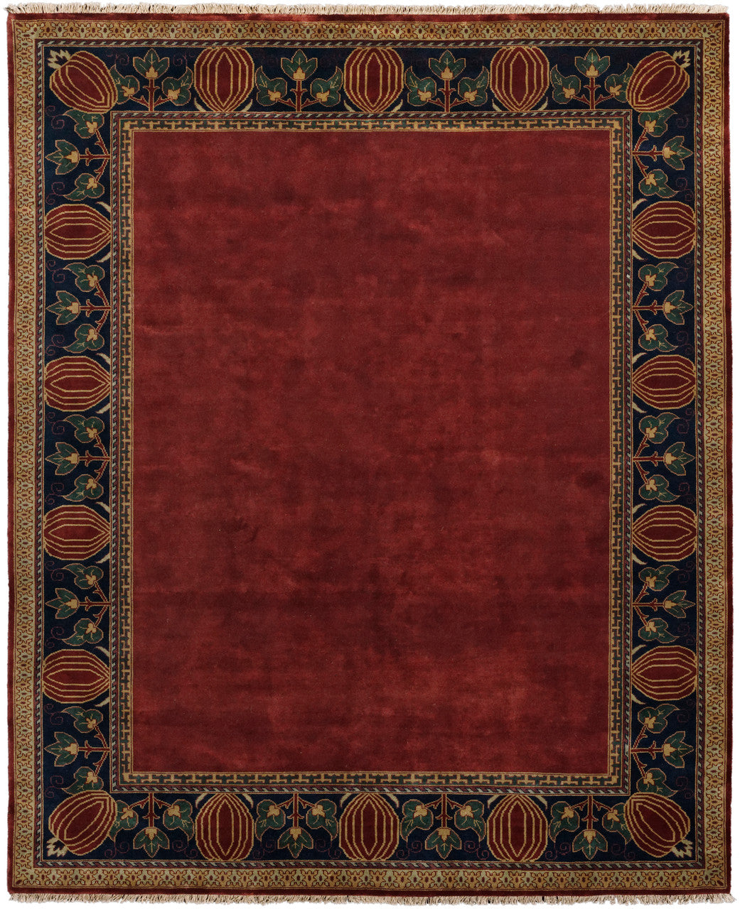 Oak Park Mahogany Border Hand Knotted Wood Rug | PC-7C
