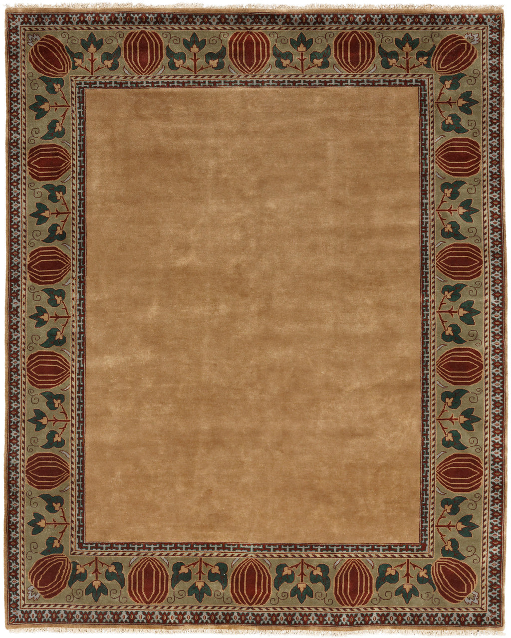 Oak Park Gold Border Hand-Knotted Wool Rug PC-7D – Full Rug View