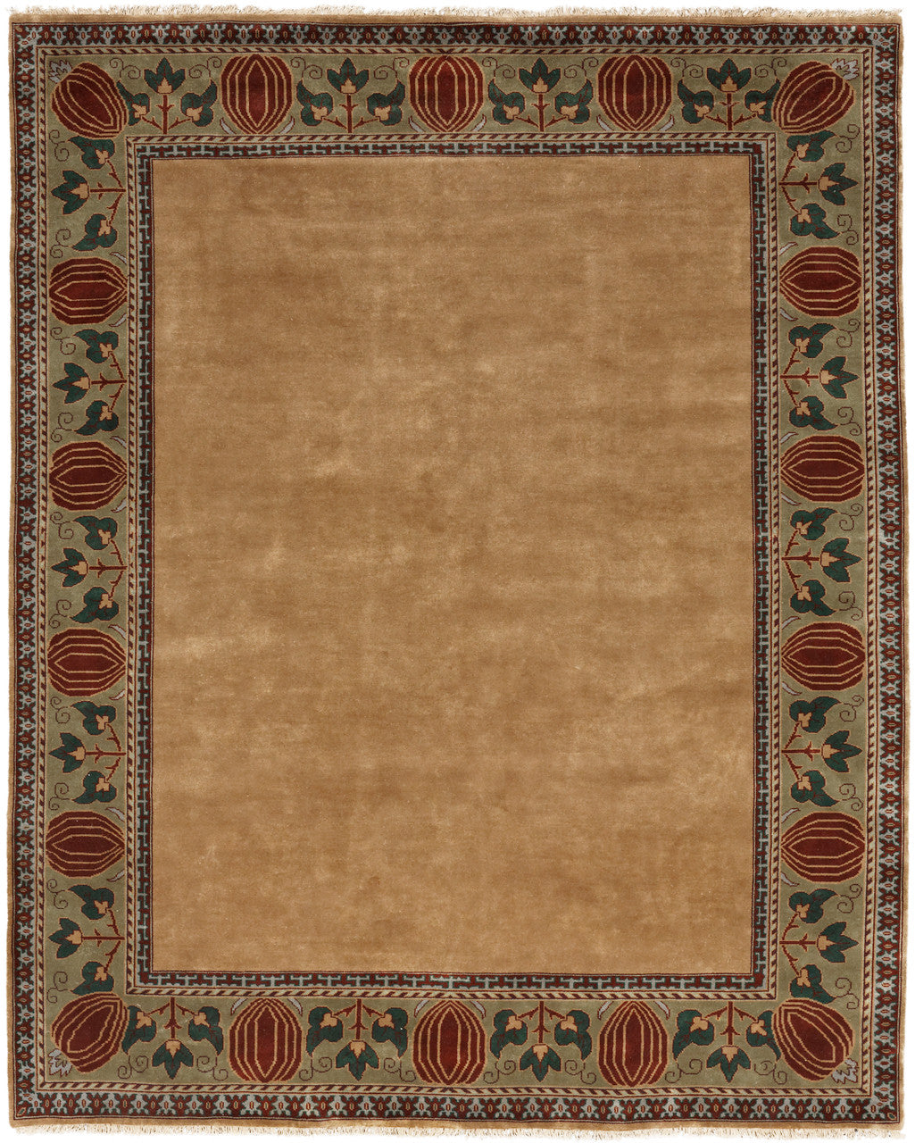 Oak Park Gold Border Hand-Knotted Wool Rug PC-7D – Full Rug View