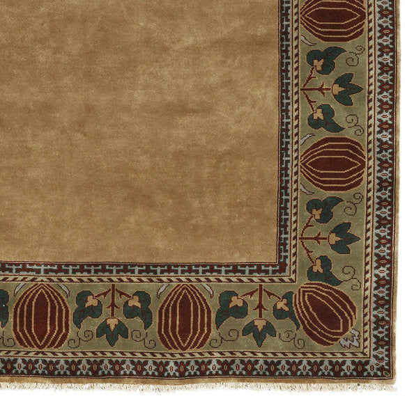 Oak Park Gold Border Hand-Knotted Wool Rug PC-7D – Close Up Corner View