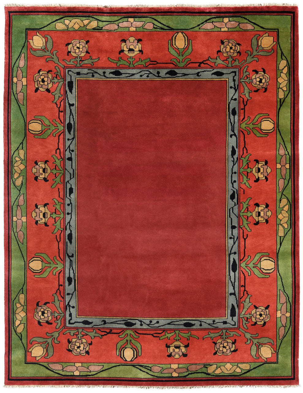 Voysey Border Hand-Knotted Wool Rug PC-8A – Overhead View