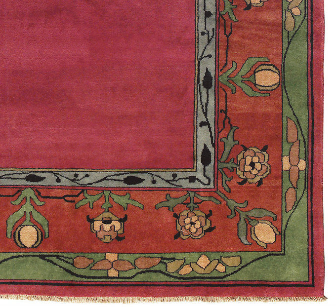 Voysey Border Hand-Knotted Wool Rug PC-8A – Close Up Corner View