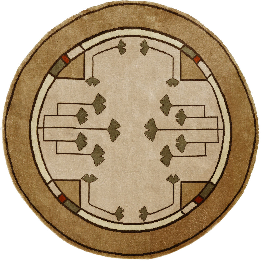 Ginkgo Oatmeal Hand-Knotted Wool Rug PC-21A – Round Rug Overhead View